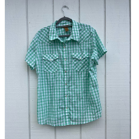 Wrangler Other - Wrangler Western Style Pearl Snap Up Men's Short Sleeve Green Plaid Shirt Sz XXL